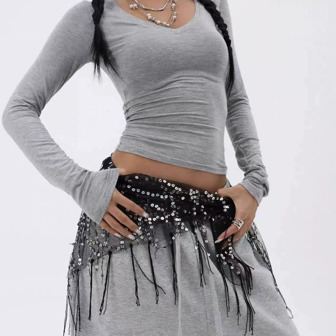 Новый модный интернет-знаменитость, джазовый танец, хип-шарф, уличный танец, поясная цепочка, хип-шарф, аксессуар, треугольный шарф с блестками, пояс с кисточками, универсальный поясной шарф