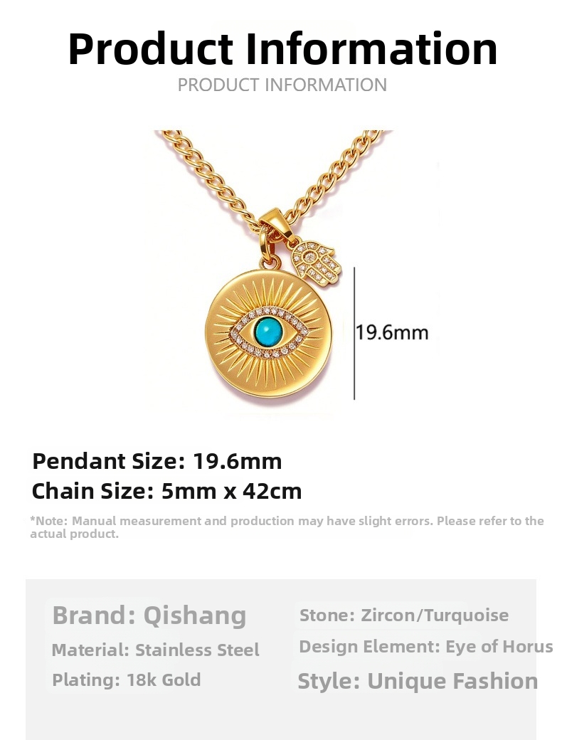 Colar evil eye pingente aço inoxidável joia turca_voghion.com