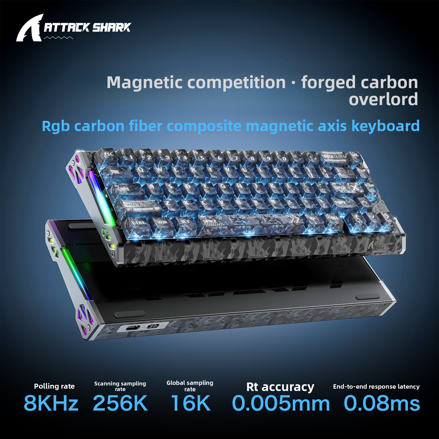 ATTACK SHAKR/Attack Shark R68HE Karbon Fiber Desenli Oyun Manyetik Eksenli 8K Mekanik RGB Klavye_voghion.com