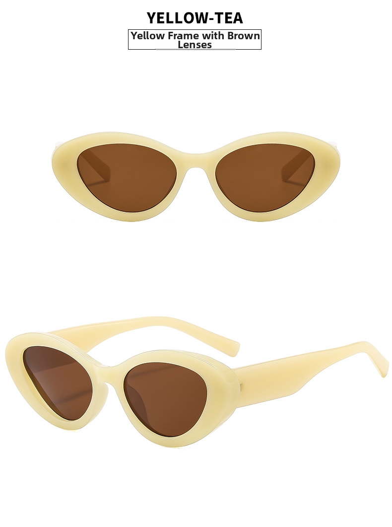Lunettes de soleil tendance œil de chat couleur gelée pour femmes, protection UV, monture complète noire, style streetwear minimaliste_voghion.com