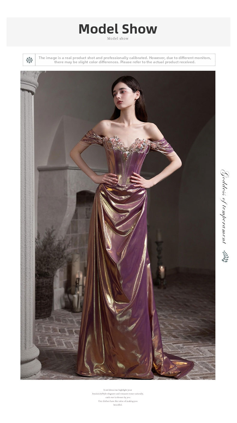 off the Shoulder Toast Dress French Style Engagement Dress Luxurious Birthday Party Coming of Age Ceremony Emcee Long Dress Women's Clothing Wedding Party Wear_ecoleips.com