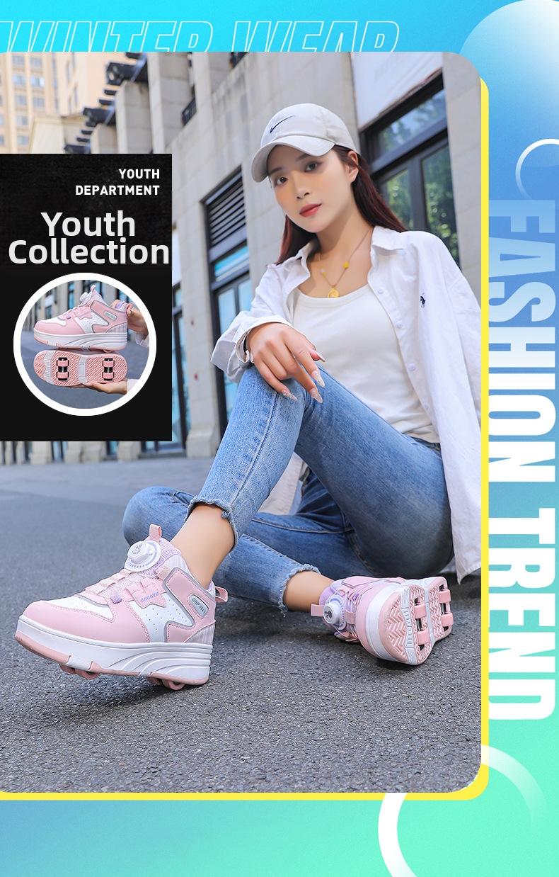 Roller Skates Sneakers For Kids Lightweight Breathable Wheeled Shoes_voghion.com