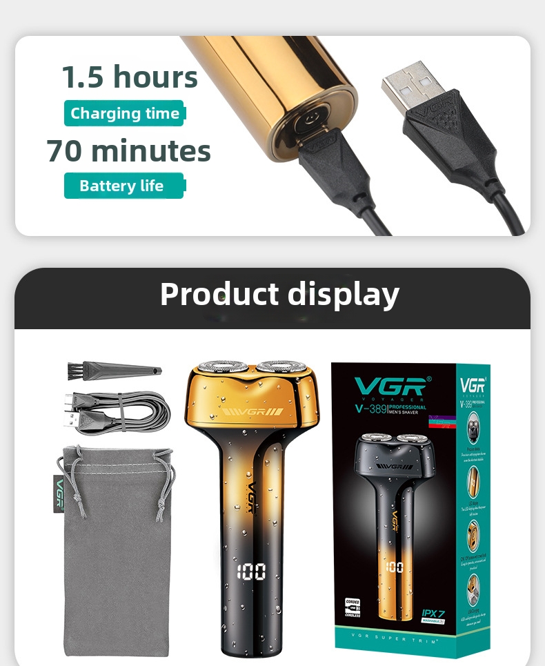 Men's Electric Shaver Rechargeable With Digital Display Ipx7_voghion.com