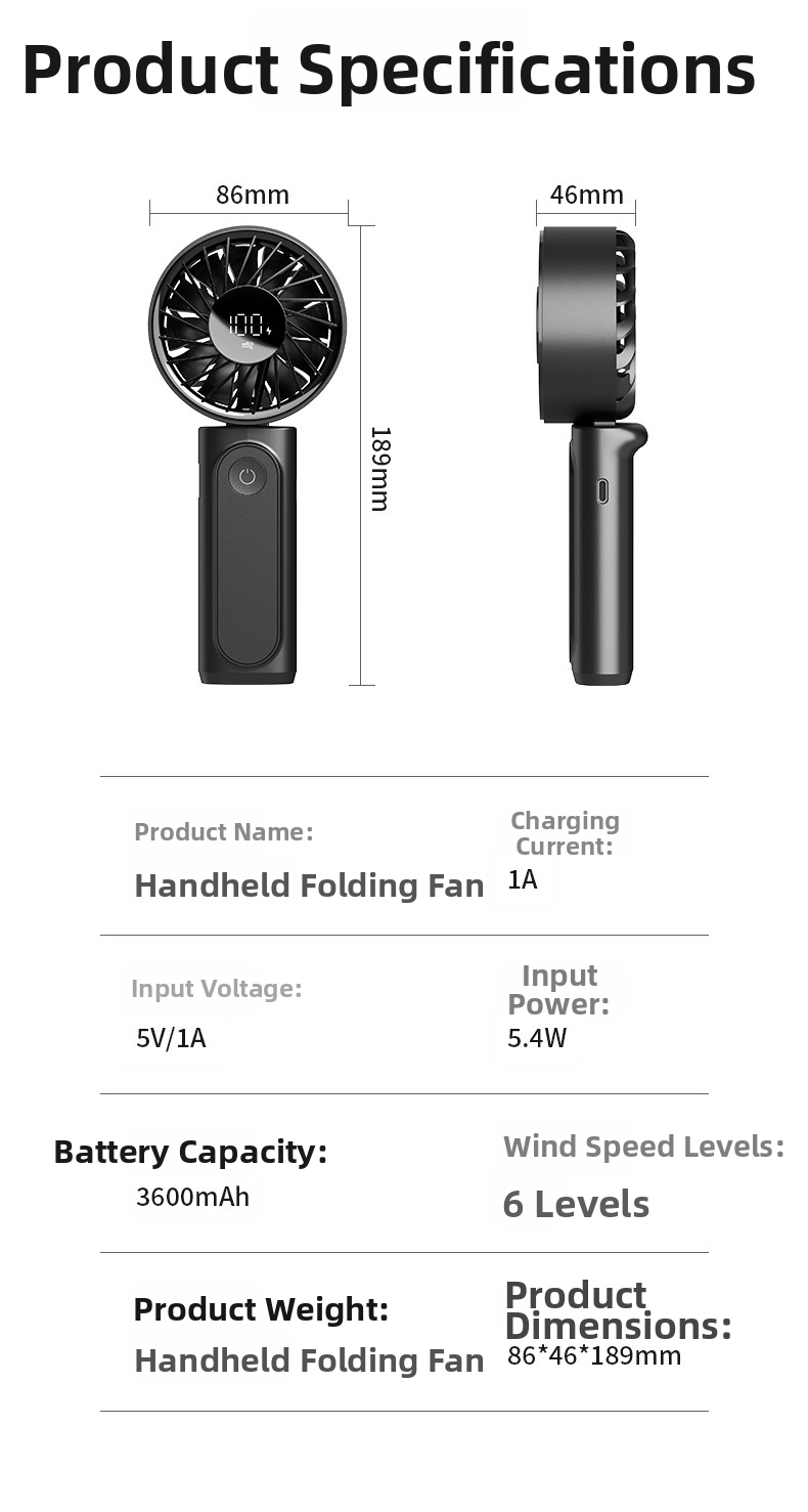 Portable Handheld Fan With Usb Digital Display And Foldable Neck_voghion.com