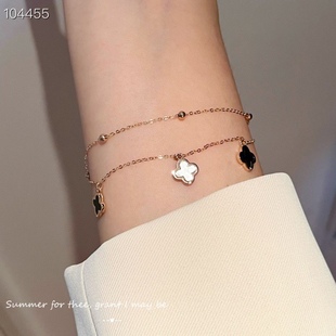 18K Gold Four-leaf Clover Bracelet Four-leaf Clover Series Double-layer Chain with Exquisite and Show-like Super Gentle