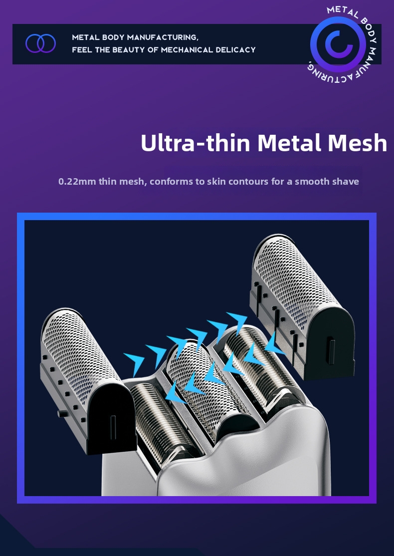 Mini afeitadora eléctrica recíproca de 3 cuchillas, recargable por USB, totalmente lavable, para el cuidado personal masculino en el hogar._voghion.com