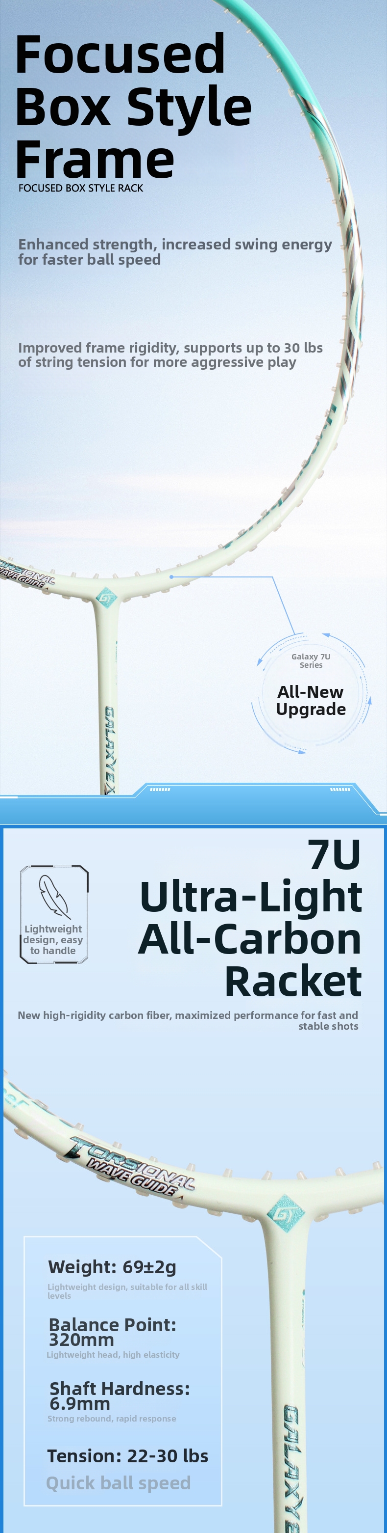 Galaxy 7u Ultralight Badminton Racquet Full Carbon Fiber Unisex_voghion.com