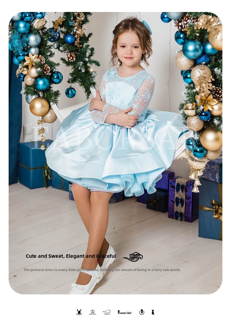 Kungsblå prinsessklänning för flickor elegant festklänning_voghion.com