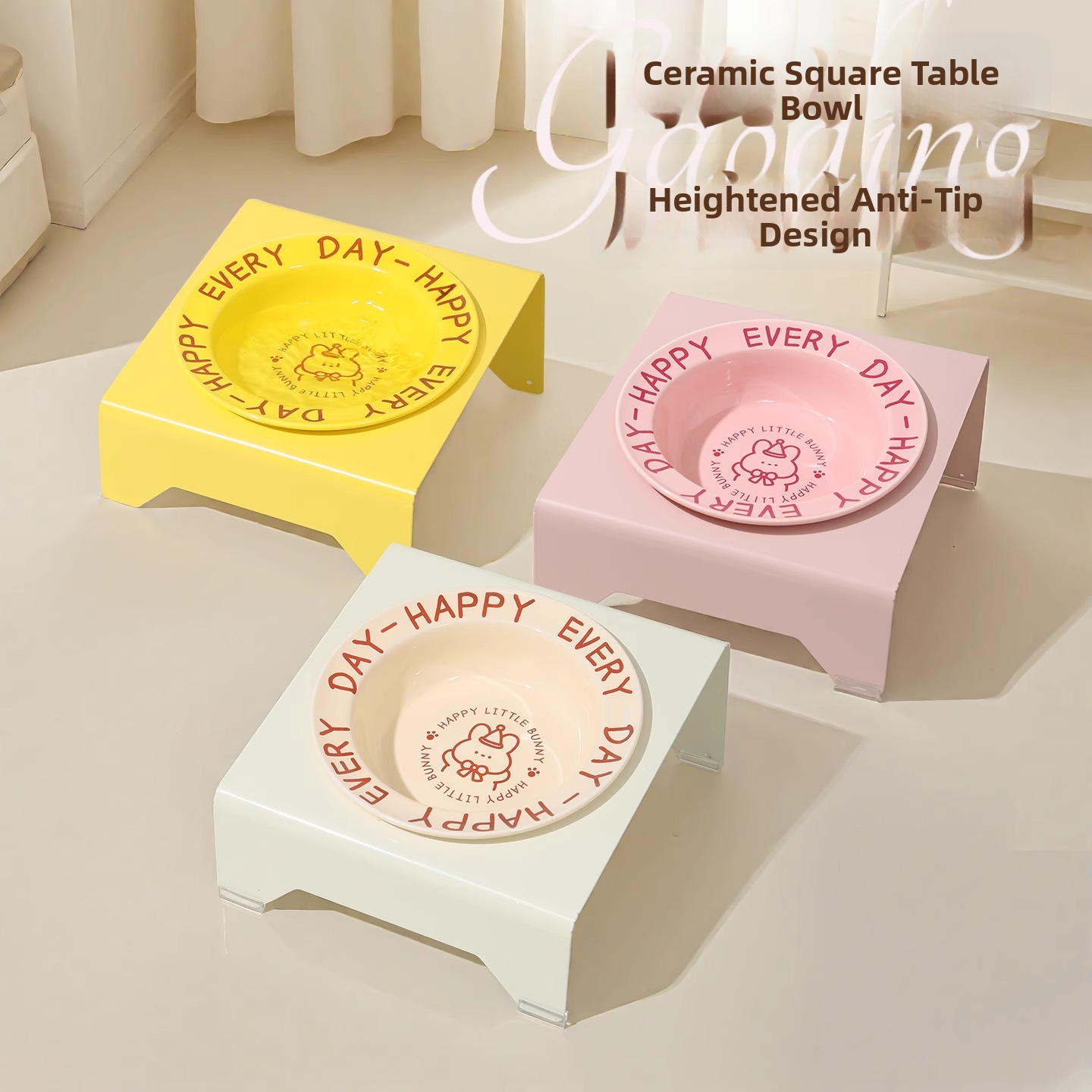 Ceramic Cat Bowl With Anti-Tipping Slanted Riser Stand For Neck Protection Kitten Water Dog Food Bowl_voghion.com