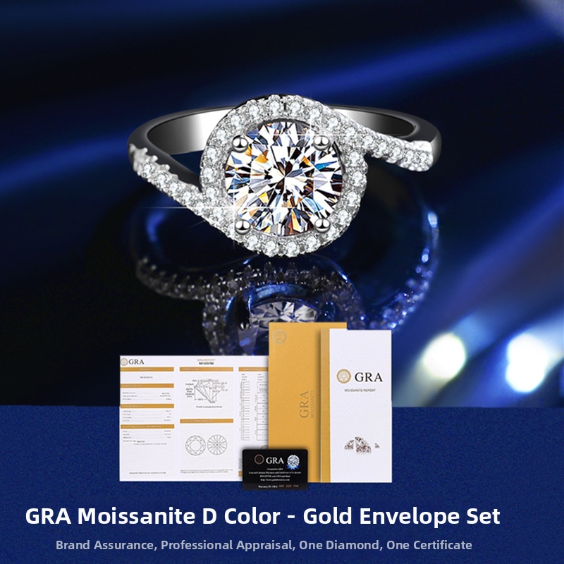 High Grade GRA Moissanite Three Piece Set 925 Sterling Silver Ring Pendant Necklace Earrings Jewelry_voghion.com