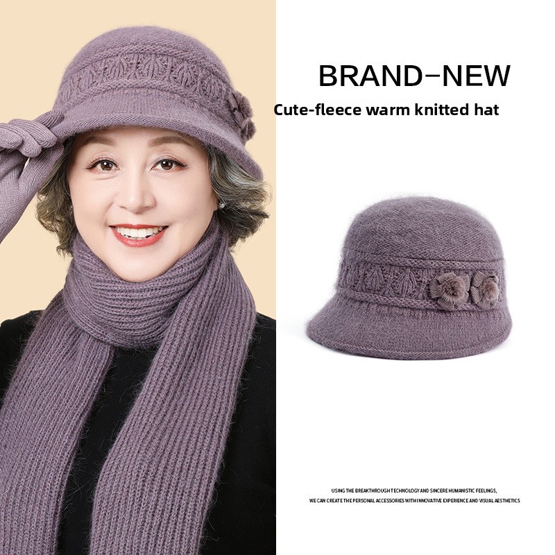 Winterwarmes Strickmützen-Schal-Set für Damen, dick gefütterte Mütze für Mama, Oma und Senioren, weiche, kältebeständige Kappe_voghion.com