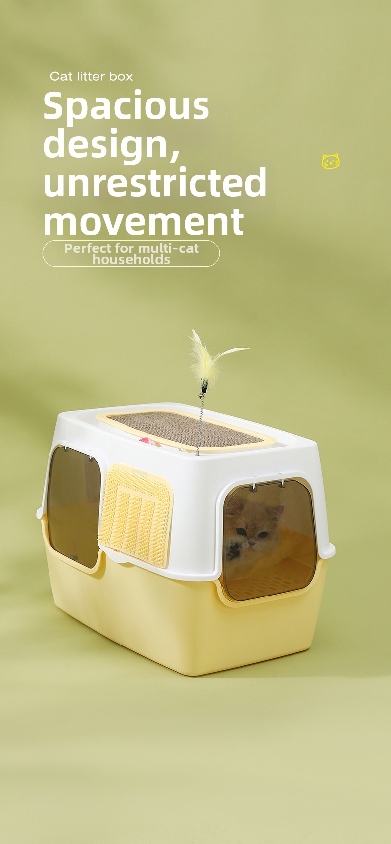 Extra Large Mega Cat Litter Box Fully Enclosed Splash Proof Odor Resistant Sterilizing_voghion.com