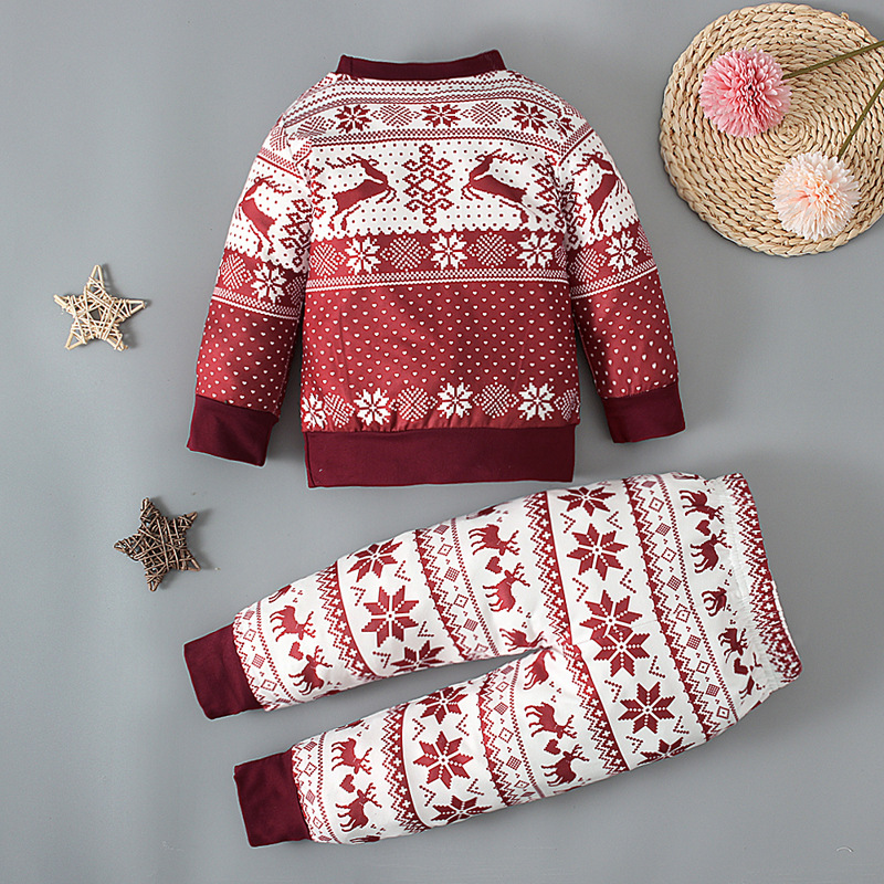Conjunto de blusa de manga comprida e calça com estampa de rena natalina para meninas – Roupa fofa para bebês e crianças pequenas, ideal para primavera e outono (1 a 3 anos, 80 a 120 cm) – Bordô_voghion.com