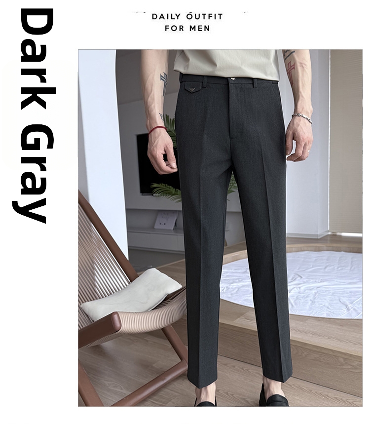 Men's Cropped Skinny Suit Trousers Casual Wedding Formal Business Spring Summer New Style_viptrois.com