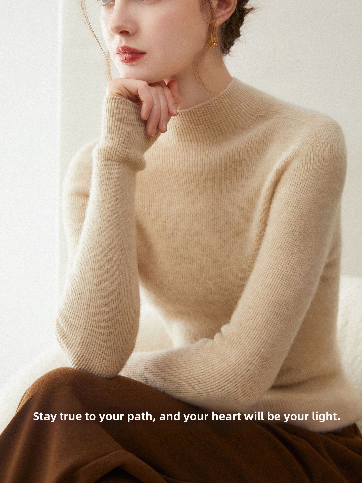 Soft And Cozy Women's Cashmere Sweater Basic Aesthetics Knitwear Semi High Neck Seamless Base Layer Wool Sweater_ecoleips.com
