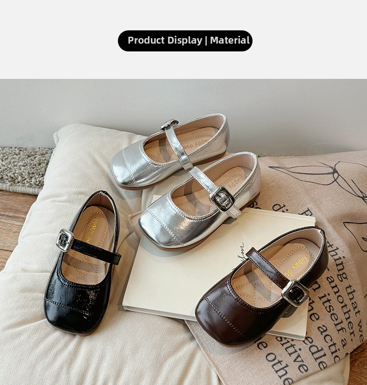 Mädchen Leder Mary Jane Schuhe In Silber Rutschfeste Kinderschuhe_voghion.com