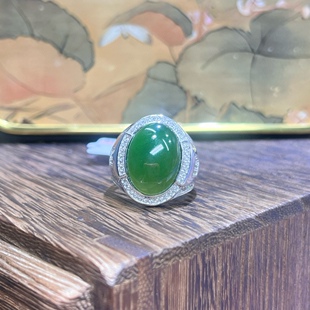 Xinjiang Natural Hetian Jade Oval Egg Face Jasper Ring s925 Silver Diamond Hand Ornaments for Men and Women