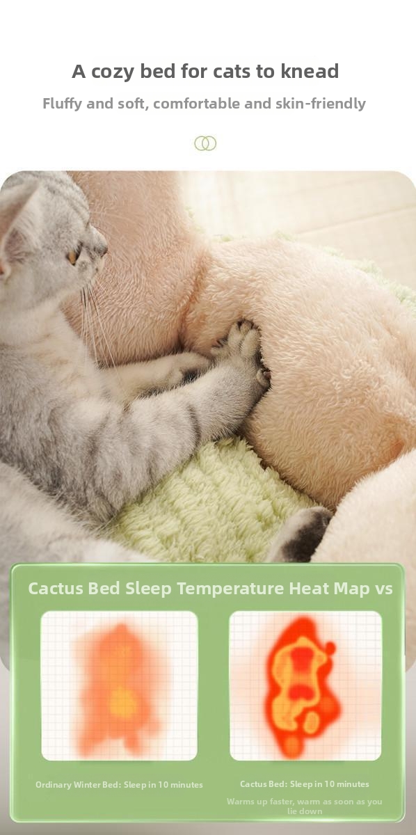 Cactus Cat Nest Round Pet Bed Dog Sleeping Mat Warm Winter Bed_voghion.com