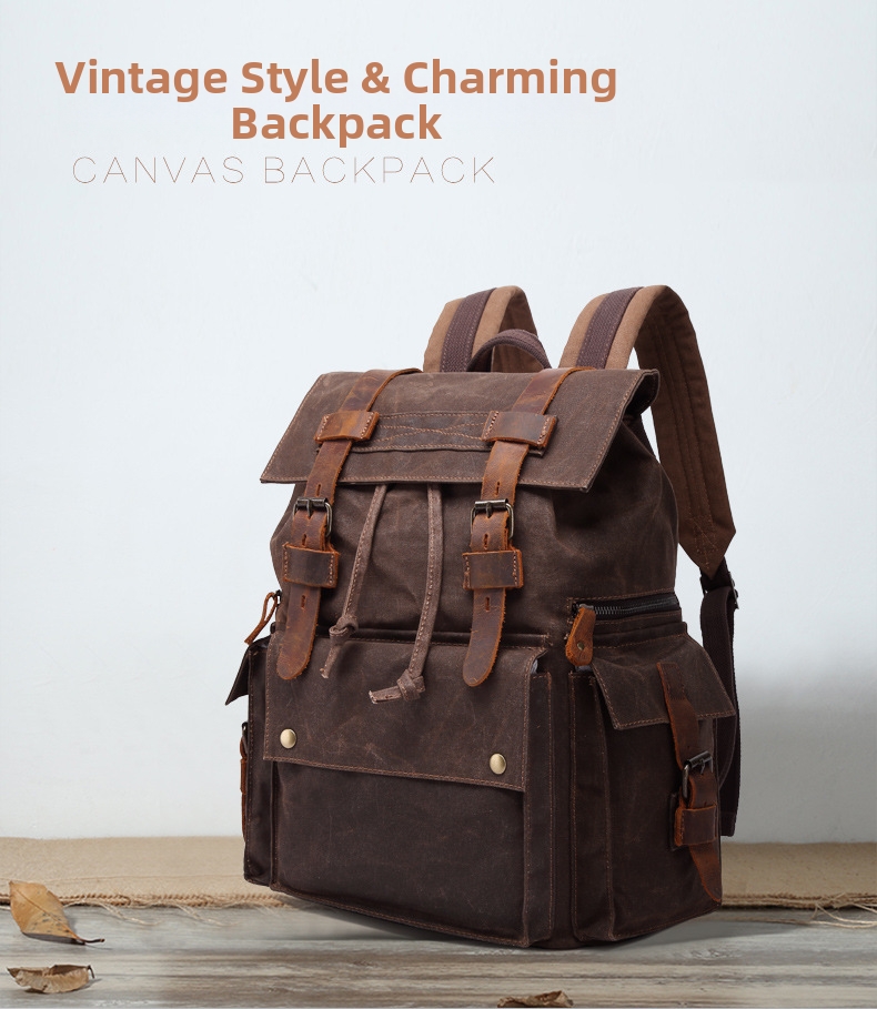 Men's Waterproof Canvas Backpack With Leather Details For Travel_voghion.com