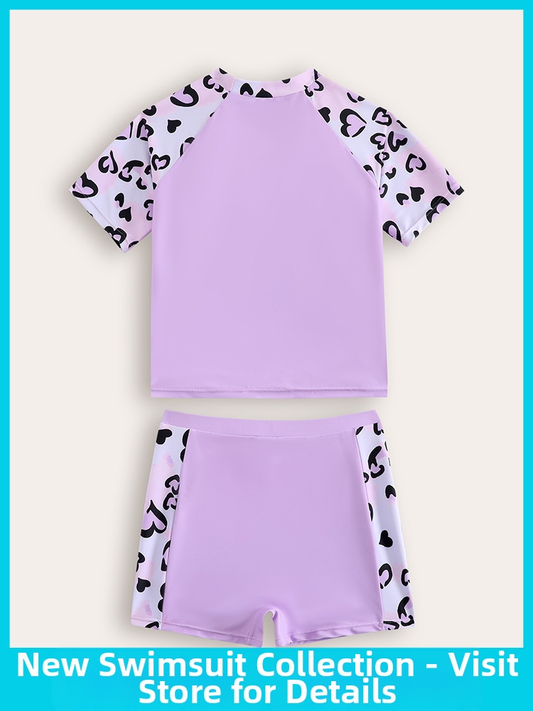 Mädchen Zweiteiliges Badeanzug Set Kuhmuster Rash Guard Strand_voghion.com