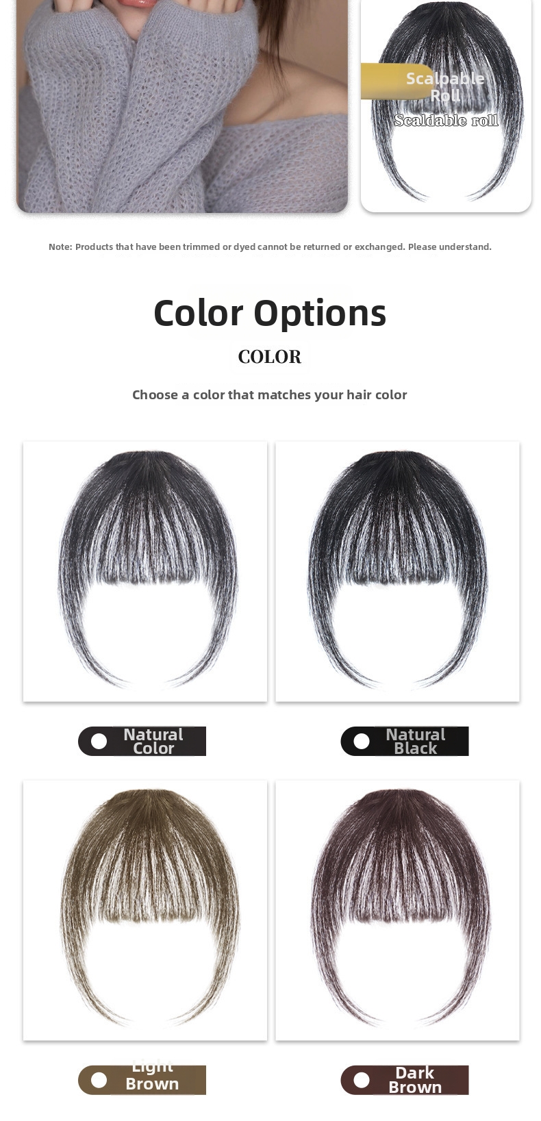 Air Bangs Wig With Sideburns Clip-in Straight Fringe Extension_voghion.com