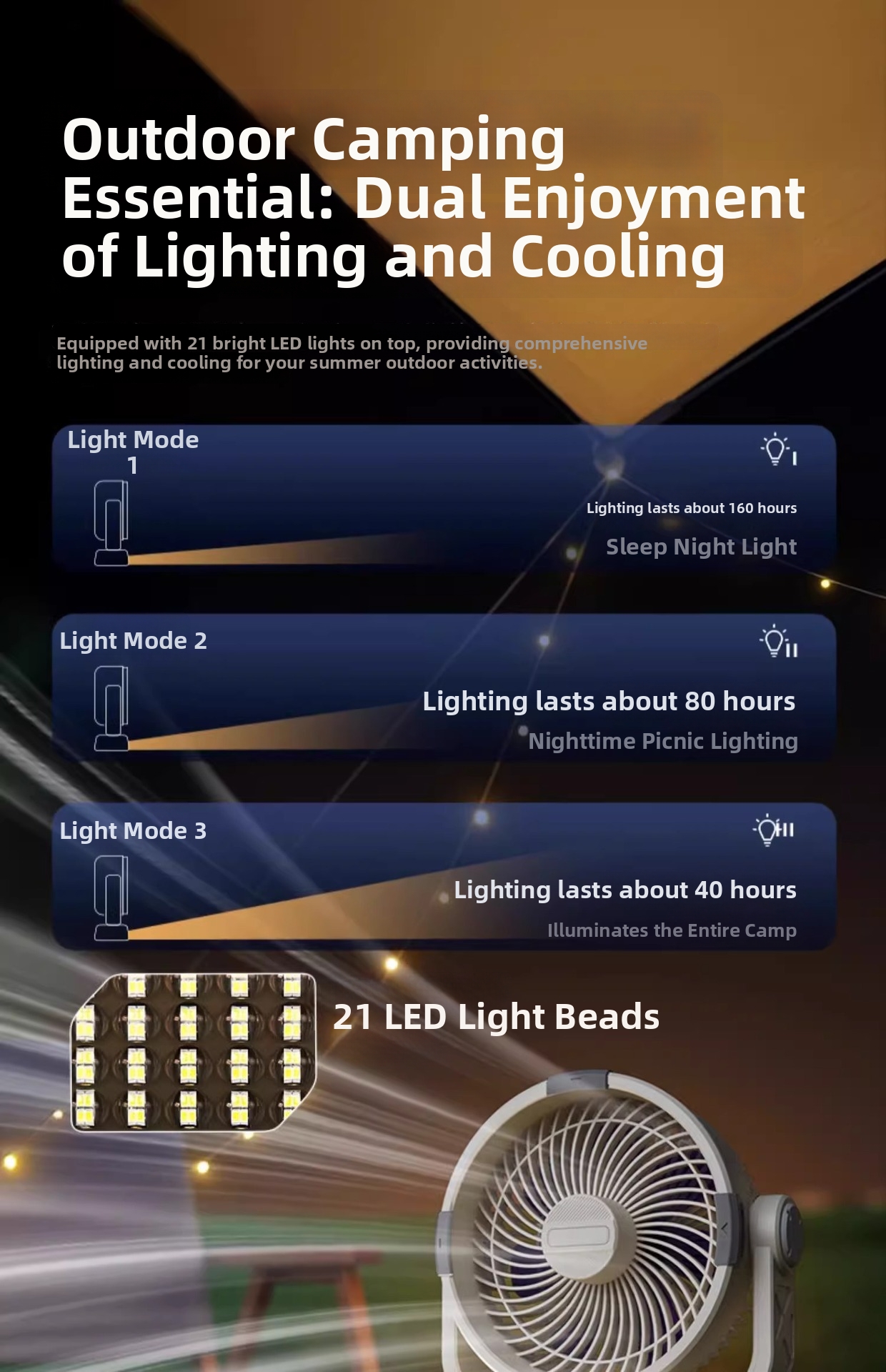 Outdoor Camping Fan With Remote Control And Led Light Portable_voghion.com
