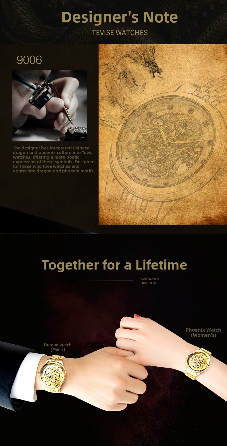 Automatic Mechanical Watch Dragon Phoenix Couple Waterproof_voghion.com