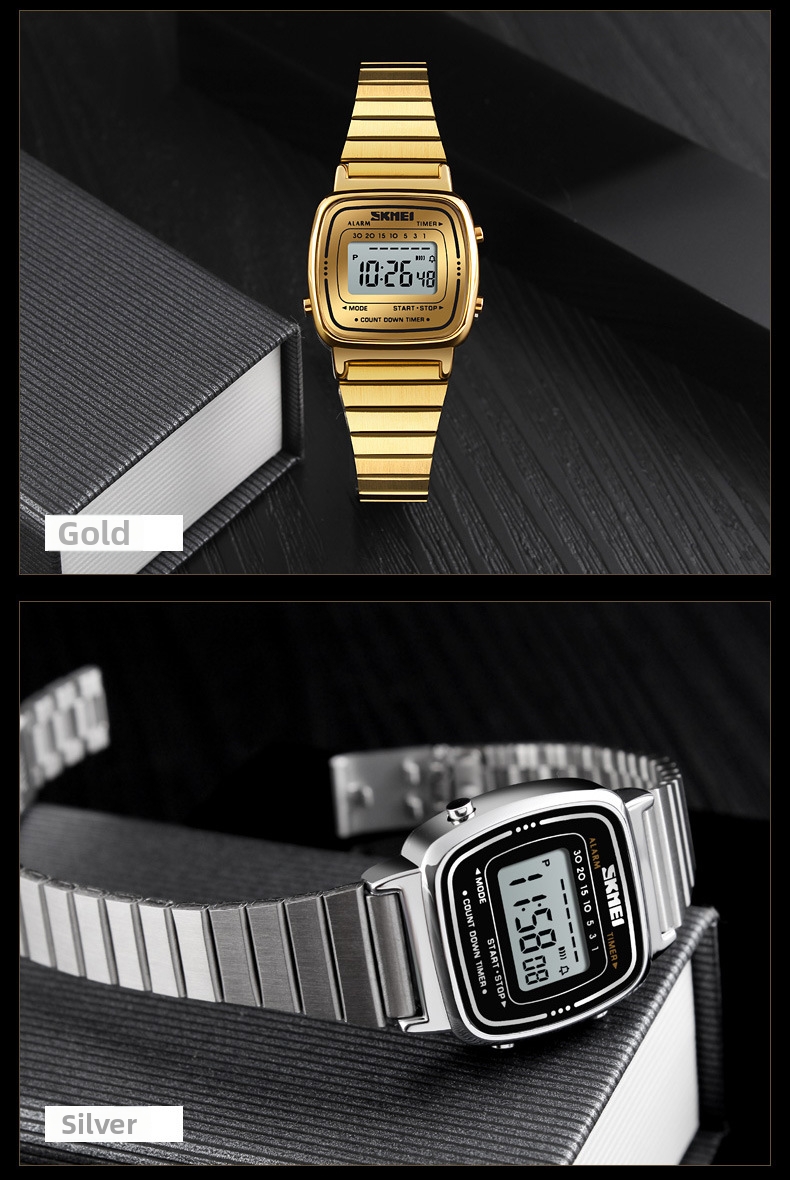 Orologio digitale donna impermeabile oro piccolo quadrante quadrato_voghion.com