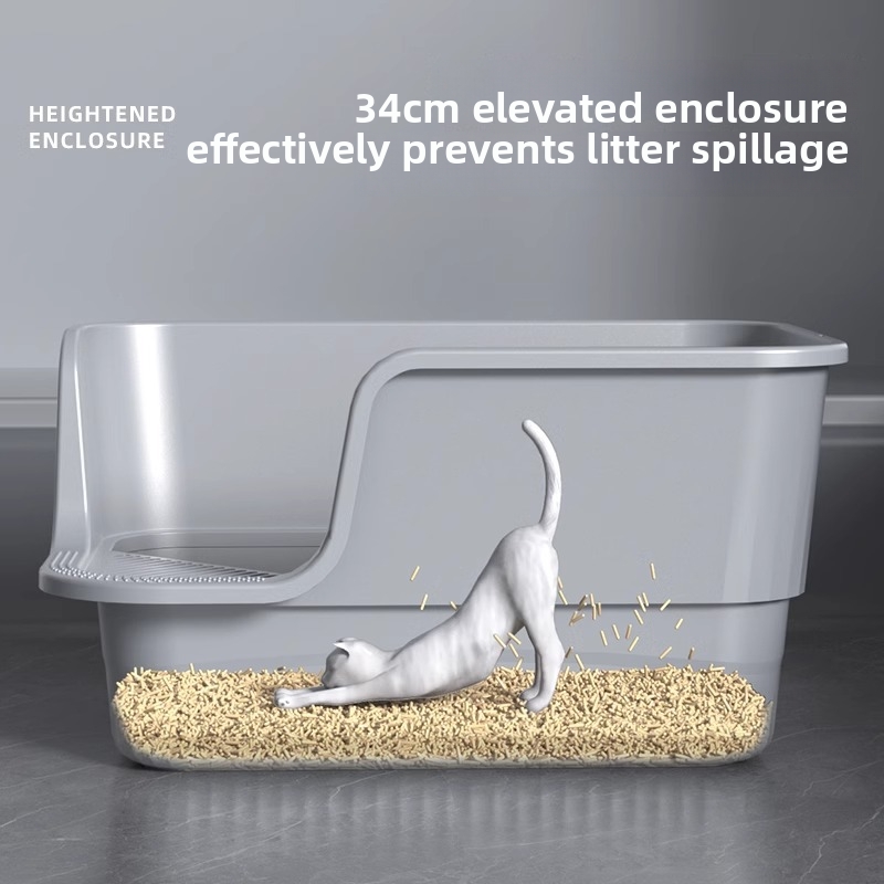 Extra Large Anti Splash Cat Litter Box Open Design Semi Enclosed Huge Size Cat Toilet For Comfortable Use_voghion.com