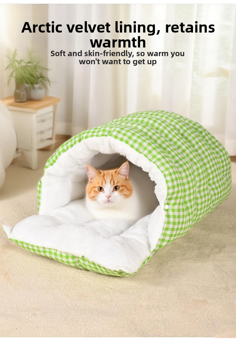 Geschlossenes Katzenbett Höhle Wärmender Kuschelsack Für Katzen_voghion.com