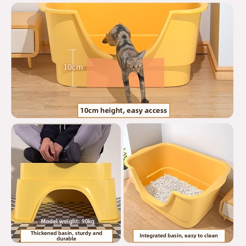 Extra Large Bathtub Litter Box Splash Proof Odor Proof Open Cat Toilet For Giant Kittens_voghion.com