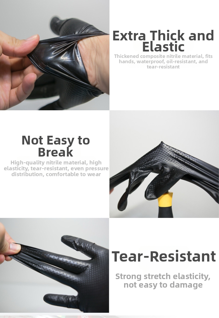 Gants nitrile jetables épais noir résistants acides alcalis_voghion.com