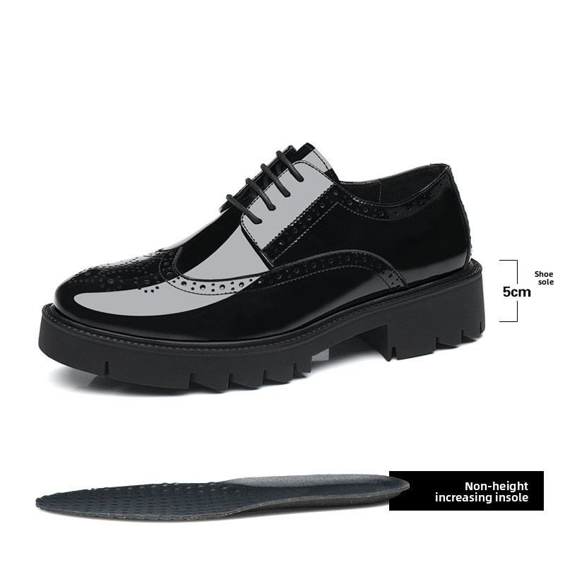 Men's Dress Shoes Leather Brogue Platform Heel 10CM Lace-up Wedding_vogvips.com