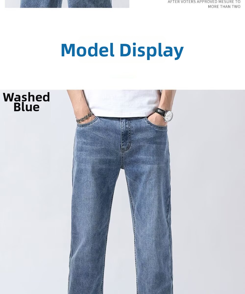 Men's Stretch Denim Jeans Thin Casual Loose Straight Leg Trousers For Summer_viptrois.com