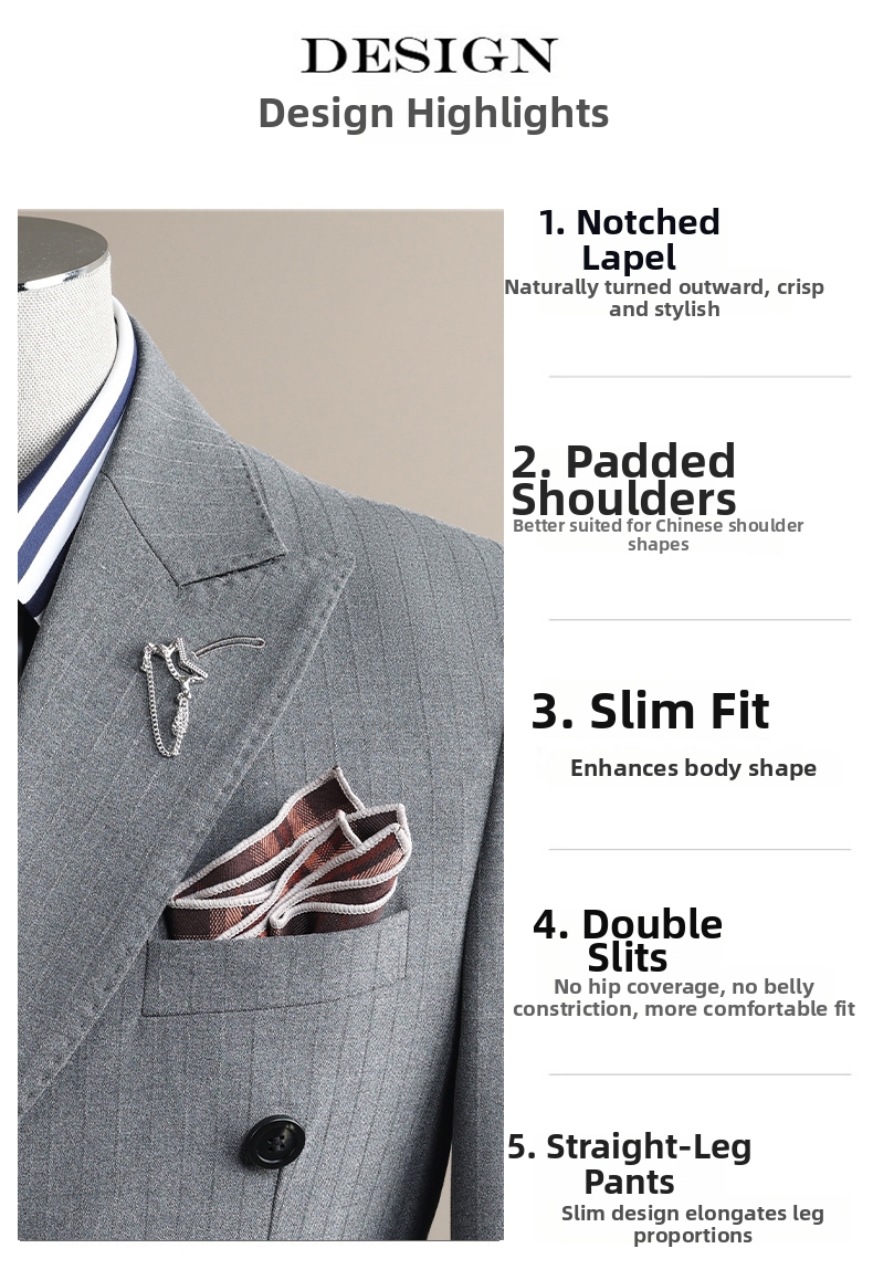 Men's Double-breasted Three-piece Suit Formal Wedding Stripe Suit_voghion.com