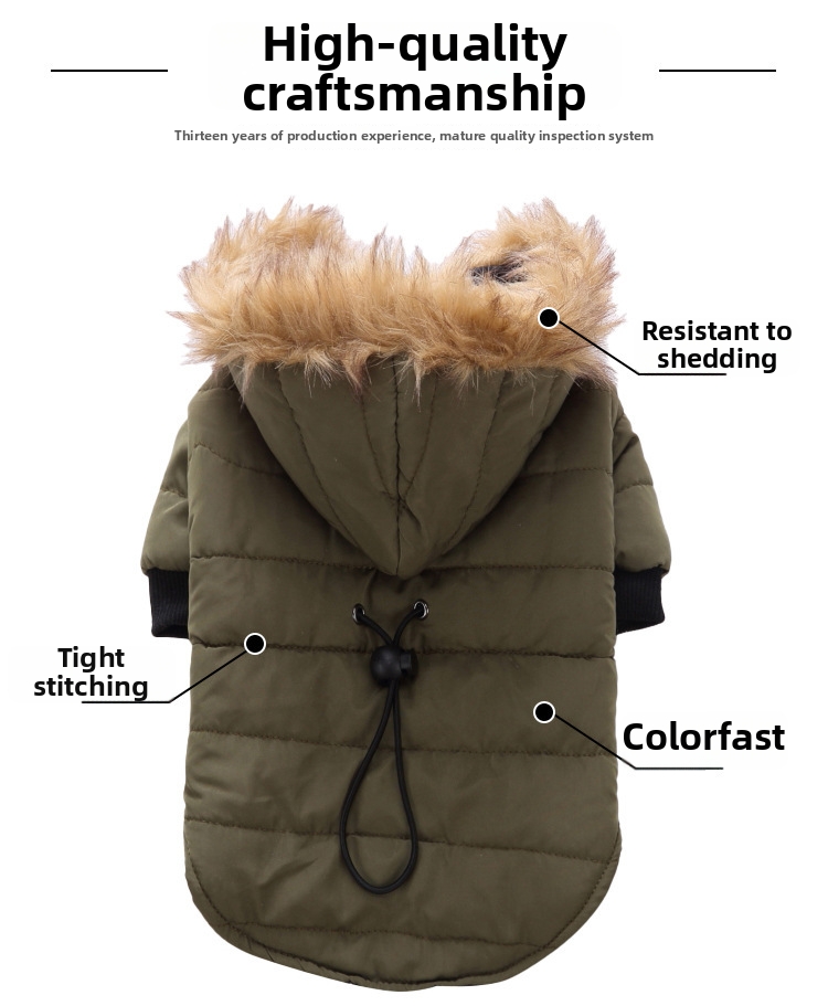 Varm, foret hundevinterjakke med refleksbånd og hætte_voghion.com