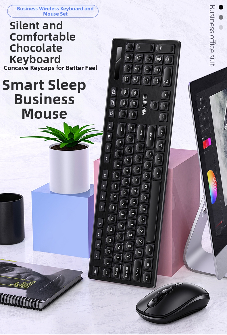 Combo tastiera e mouse wireless: digitazione silenziosa, design ergonomico, mouse ottico da 1500 DPI, ricevitore USB Plug & Play, resistente agli schizzi (nero/bianco)_voghion.com