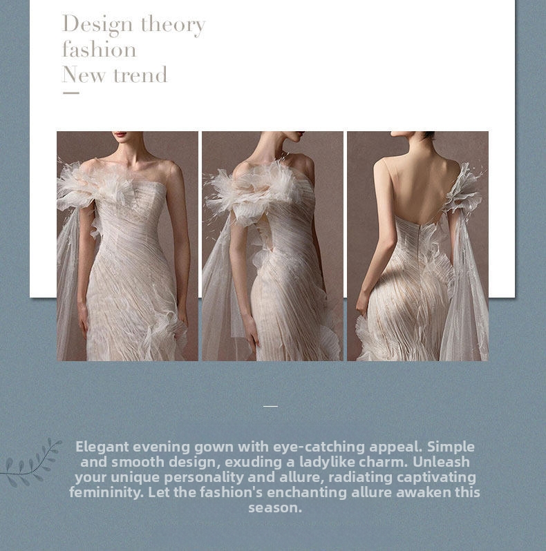 French Style One Shoulder Light Wedding Dress Super Fairy like Elegant Bridal Gown Luxury Mermaid Dress for Wedding Reception_ecoleips.com