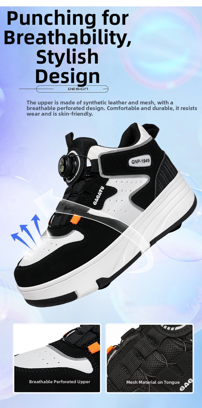 Roller Skates Sneakers For Kids Lightweight Breathable Wheeled Shoes_voghion.com