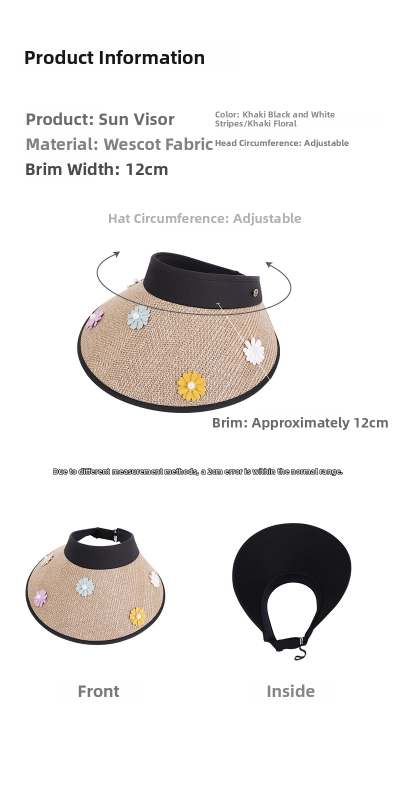 Women's Straw Visor Hat Breathable Wide Brim Sun Protection_voghion.com