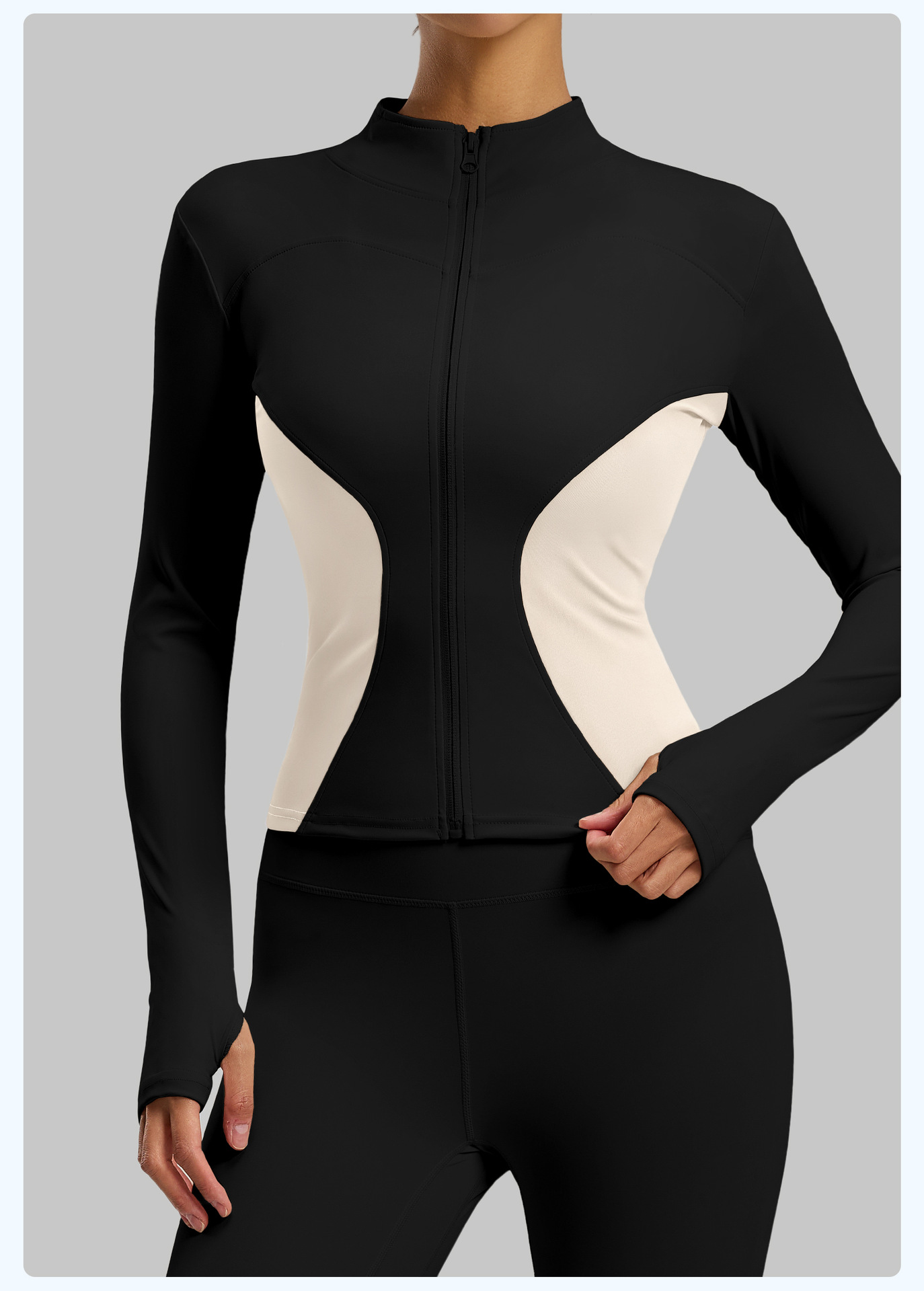 Women's Color Block Slim Fit Yoga Jacket Polyester Sports Fitness Running Sweatshirt_ecoleips.com