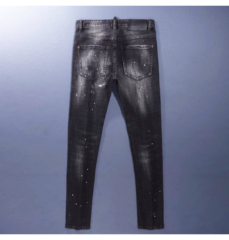 Men's European And American Street Style Distressed Jeans Black And Gray Washed Retro Slightly Stretch Slim Fit Skinny Jeans_viptrois.com