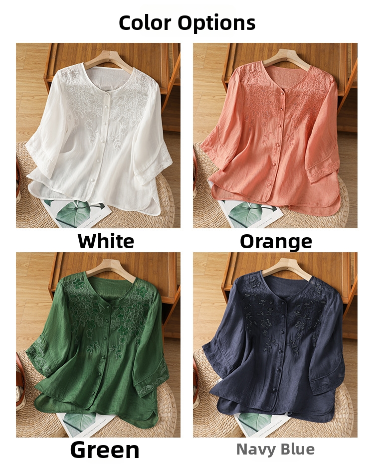 Damen Bluse Im Chinesischen Stil Mit Stickerei Und V-ausschnitt_voghion.com