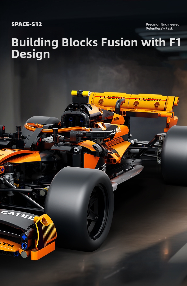 Orange F1 Racing Car Building Blocks Mechanical Model Kit Gift_voghion.com