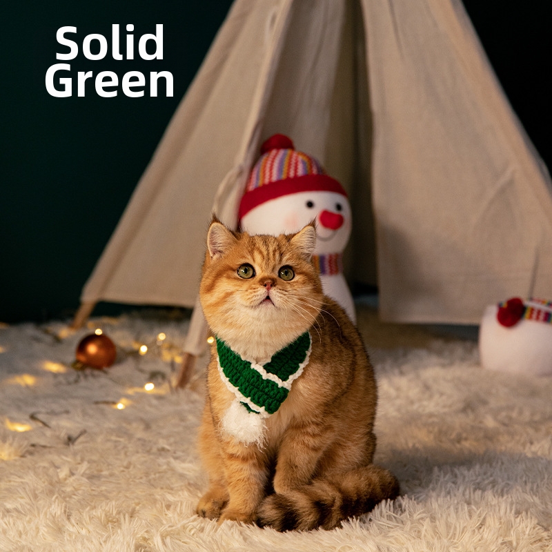 Colar de Natal para Gatos, Coleira para Animais de Estimação, Gravata Borboleta, Cachecol de Cor Sólida, Babador, Itens Decorativos de Tricô Fofos para Cães e Gatinhos_voghion.com