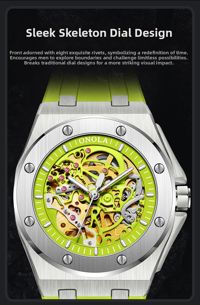 Men's Fully Automatic Mechanical Watch Fashionable Multi Color Silicone Strap Waterproof_voghion.com