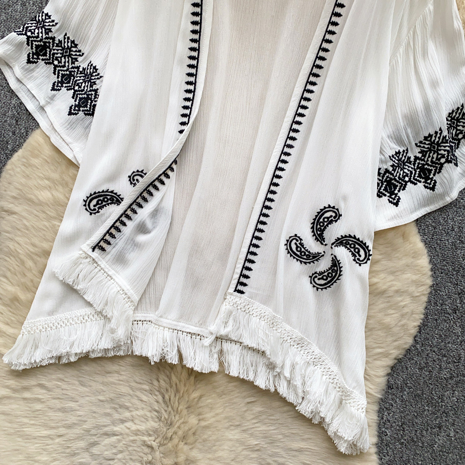 Women's Bohemian Style Heavy Embroidery Tassel Cardigan Loose Fit Summer Commuter Vacation Outerwear Top_ecoleips.com