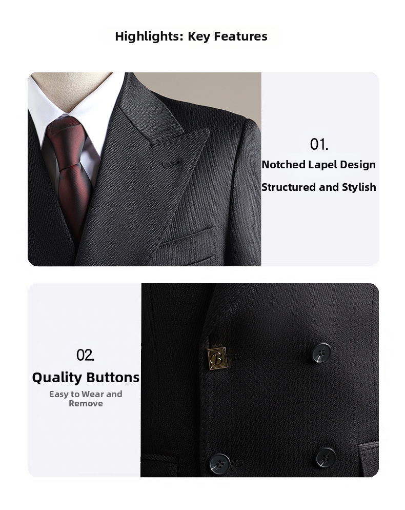 Men's Double Breasted Formal Suit Peak Lapel Two Piece Set_voghion.com