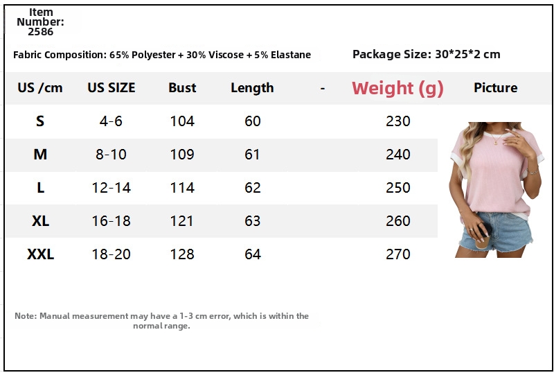Women's Clothing Women's Summer Color Block Knit Top - Relaxed Fit Short Sleeve Round Neck T-Shirt_ecoleips.com