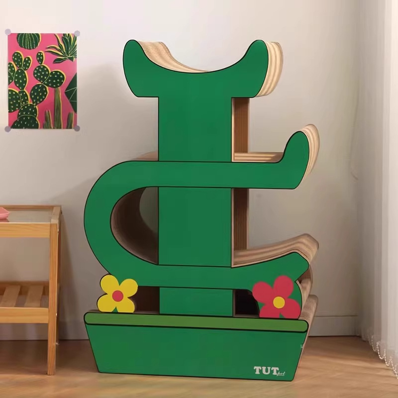 Space Saving Cactus Cat Tree for Small Apartments Indoor Cat Scratching Post with Bed And Viewing Platform Home Use_voghion.com